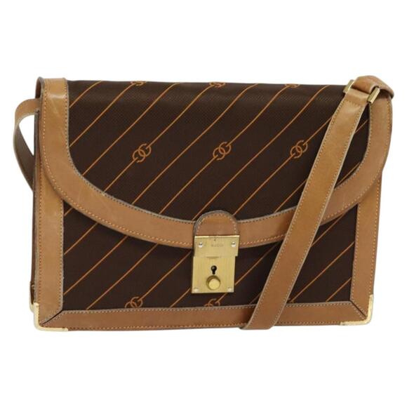 GUCCI Shoulder Bag Canvas Leather Brown Gold - Picture 1 of 16
